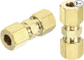 uxcell 5Pcs Brass Compression Tube Fitting, 1/4" Tube OD x 1/4" Tube OD Connector Straight Coupling Adapter Union Fittings