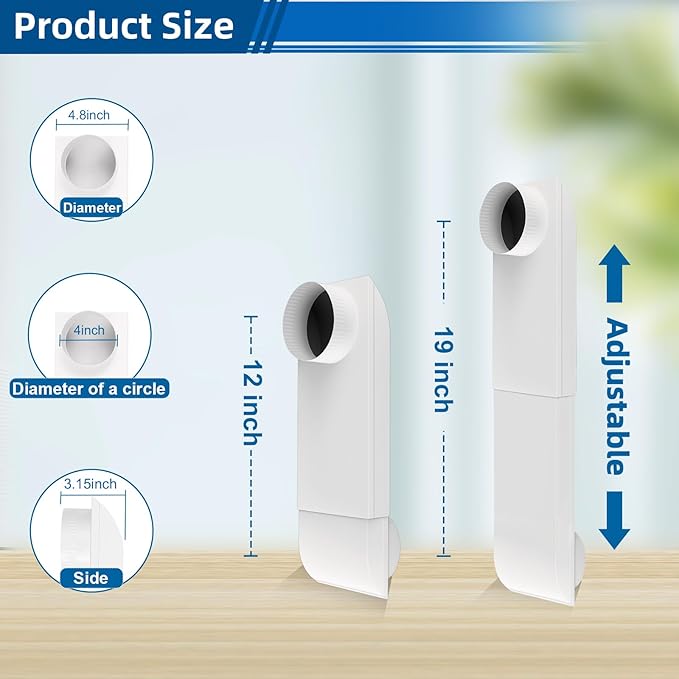 OEM Upgraded 12-19 in Adjustable Periscope Dryer Vent，stainless steel Dryer Vent, Fit for all 4in Dryer Vent Outlet,for tight space square duct dryer vent pipe,Telescoping Dryer Vent Kit (white）