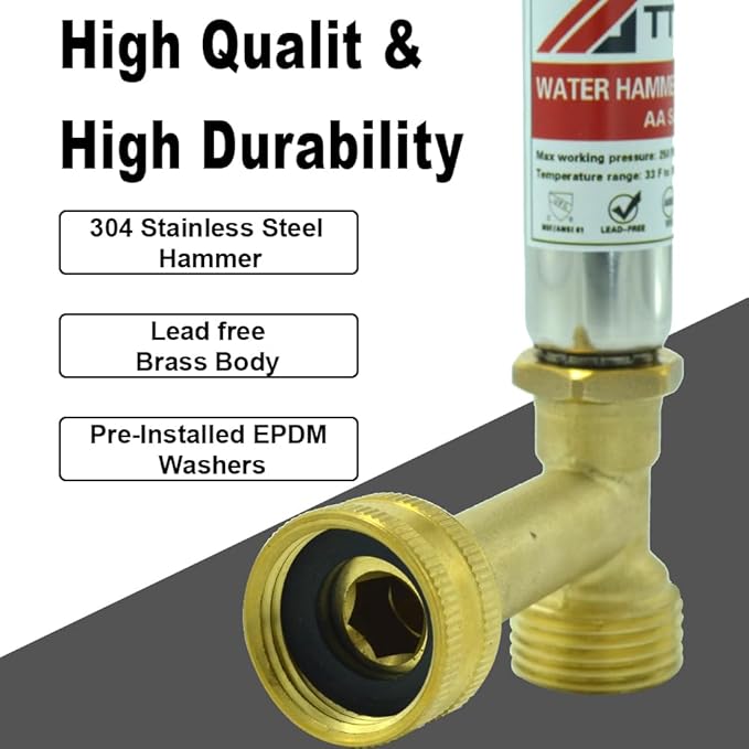 Stainless Steel Water Hammer Arrestor 3/4 Inch Swivel FHT x 3/4 Inch MHT For Washing Machine and garden hose water pipe