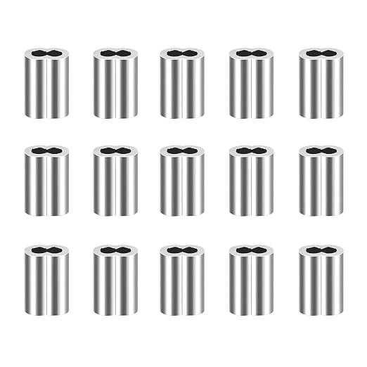 1/4"(6mm) Aluminum Crimping Loop Sleeves, Wire Rope Sleeves, Double Crimp Sleeve Cable Ferrule for Wire Rope and Cable 15PCS (1/4"(6MM))