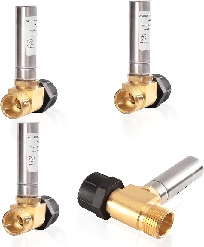Water Hammer Arrestor,7/8" Female Swivel Ballcock Nut X 3/4" Male Thread Stainless Steel Water Arrestor for Toilet Connection(4PACK,Stainless Steel Arrestor)(HAMMER025-4Pack)