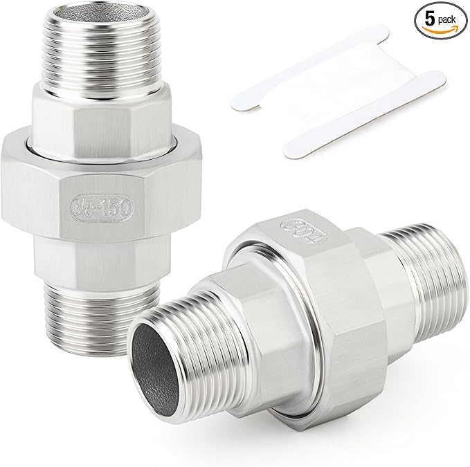 TAISHER 5PCS 304 Stainless Steel Union，3/8" NPT Male x 3/8" NPT Male Cast Pipe Fitting