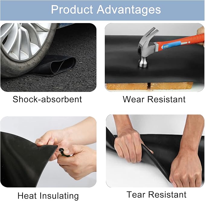 Nisorpa 3.3x9.8 ft 1/8'' Thick Neoprene Rubber Rolls, Solid Rubber Sheet Silicone Rubber Roll Insulated Roll Heatproof Oil Resistance for DIY Gasket/Material Sealing/Garage Floor Mat/Shock