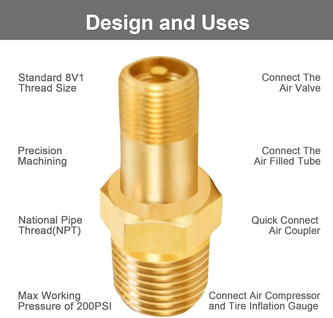 GODESON 1/8"NPT Tank Valve, Anti-Corrosion Brass Schrader Valve with 1/8"Male NPT,Using with Air Compressor Tanks(Pack of 4)