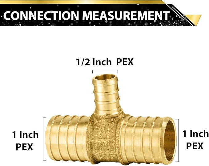 Pack of 5 Foskan PEX Fittings, 1"x1"x1/2" Reducing Tee,Brass Barb Crimp PEX Fittings for Hot or Cold Water Distribution