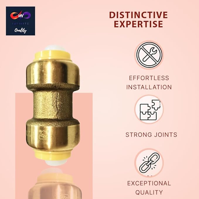 Fittings 1/2 Inch Pushfit Straight Coupling - 1/2" x 1/2" PEX Brass Push-fit Coupling - Push-to-Connect Plumbing Fittings for PEX Copper CPVC (Pack of 20)
