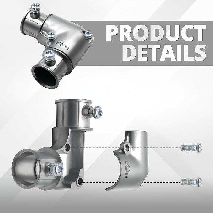 5 Pcs EMT Conduit Fittings Inside Corner Pull Elbow, EMT 90 Degree Metal Conduit Capped Corner Coupling, Combo Head Set Screw, Zinc Die Cast, Silver (1/2 Inch)