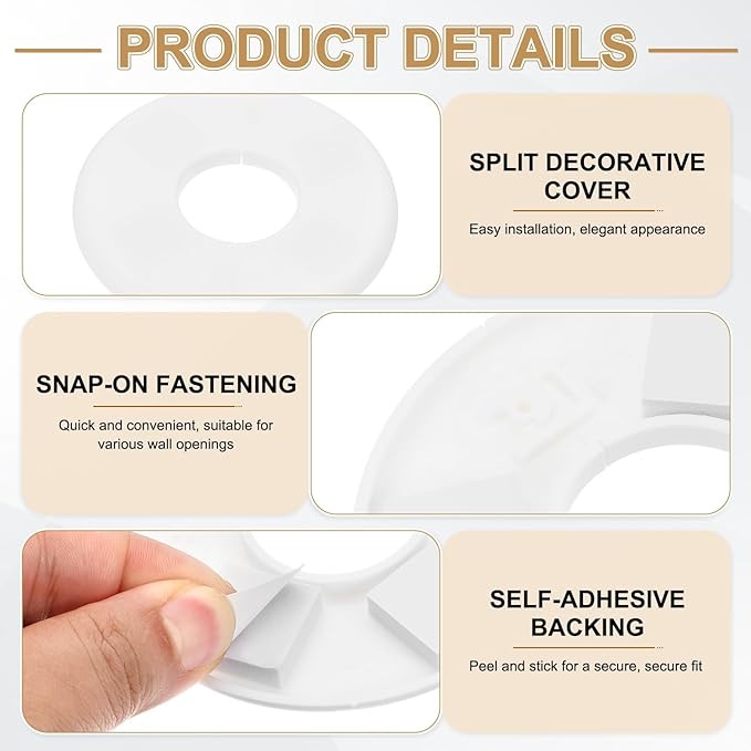 PATIKIL Wall Split Flange 95mm / 3.7" OD, 4 Pcs Round Escutcheon Plate Cover PPR Plumbing Cover Plates with Self-Adhesive Tape for 33.5mm / 1.3" Dia Water Pipe Faucet, White