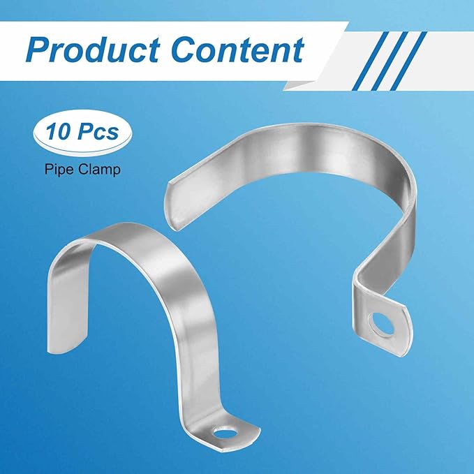 HARFINGTON 2-1/4 Inch Pipe Strap, 304 Stainless Steel Conduit Clip 10Pcs Single Hole Strap Clamp for Pipe Tube Cable Fixing (57mm, Silver)