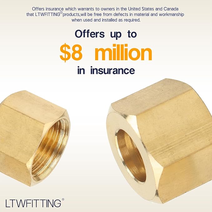 LTWFITTING 5/16-Inch Brass Compression Nut,Brass Compression Fitting(Pack of 150)