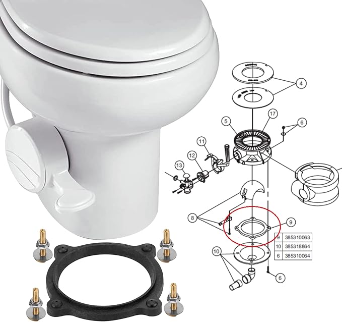 385310063 Floor Flange Seal and Mounting Kit Replacement for Dometic/Sealand Toilet, Marine and Travelers Toilets, SE341549 RV Toilet Seal Kit