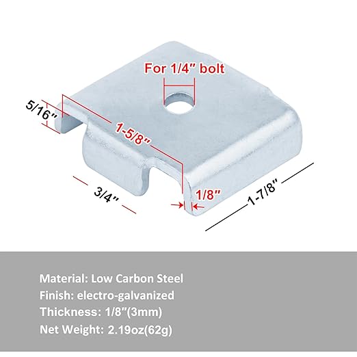 20 Pcs Square Washers Accept 1/4" Bolt, Saddle Washer Plate for 1-5/8" Strut Channel