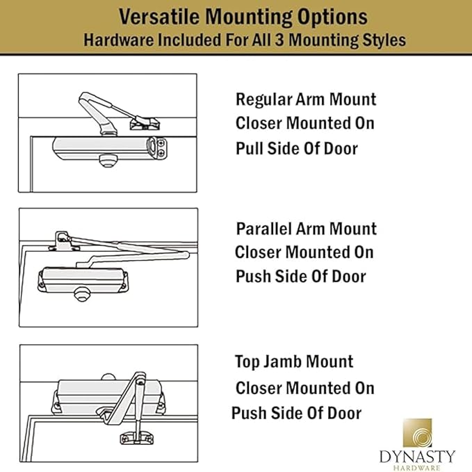 Dynasty Hardware Door Closer, Grade 1 Heavy Duty Commercial Hydraulic Closer, Self-Closing, Adjustable Spring Size 1-4, ADA Compliant, Surface Mount, Black, Series 1614