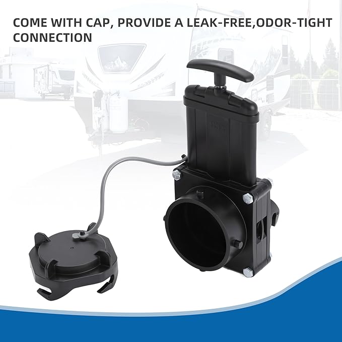 Short Bayonet Hook Twist-On Waste Valve RV Gate Valve Compatible with Most Brands of Bayonet/Lug Adapter UV-Resistant(1Pack) Black(8050)