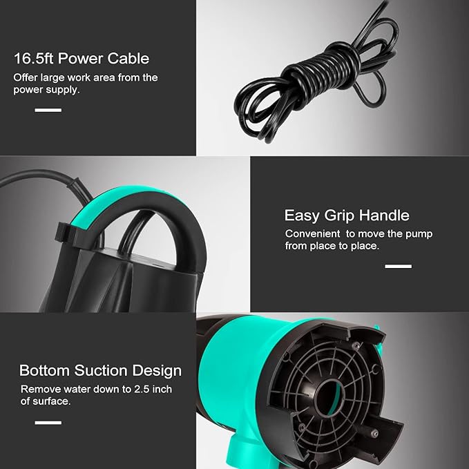 Sump Pump, Prostormer 1HP 3700GPH Submersible Clean/Dirty Water Pump with Automatic Float Switch for Pool, Pond,Garden, Flooded Cellar, Aquarium and Irrigation(Green)
