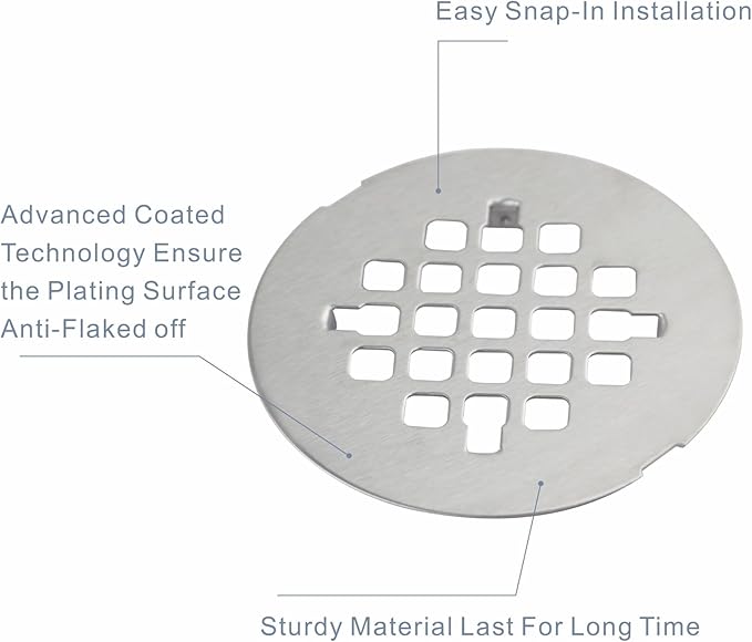 Brushed Nickel Snap-in Shower Floor Drain Cover,Hidrop 4-1/4" OD Round Shower Strainer Grid, Easy-to-Install Replacement Cover Stainless Steel