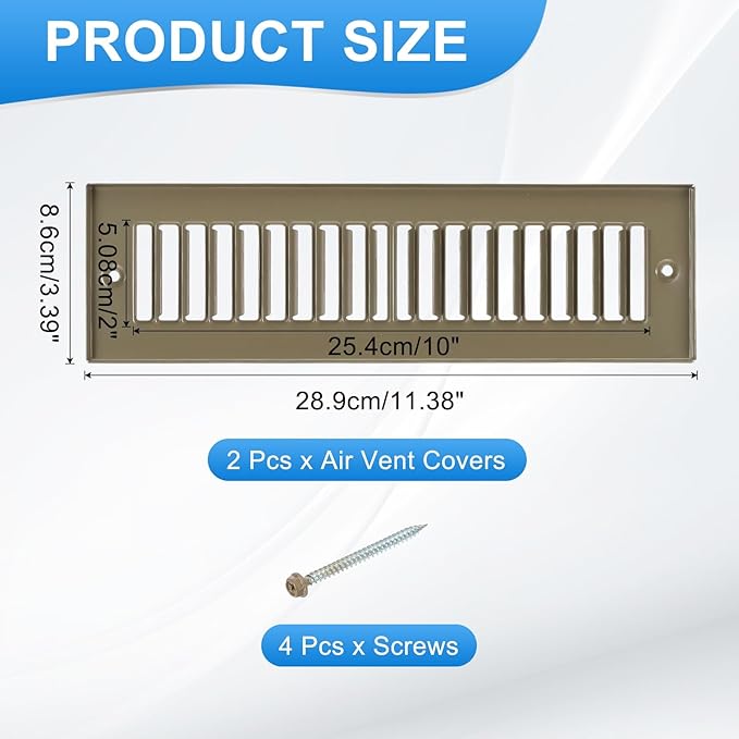 PATIKIL 2" x 10" Duct Opening Vent Cover, 3 Pcs Toe Kick Vent Cover HVAC Toe Space Register Grille Return Air Grilles for Home Ceiling Wall Floor, Brown-Outer Size: 3.4" x 11.4"