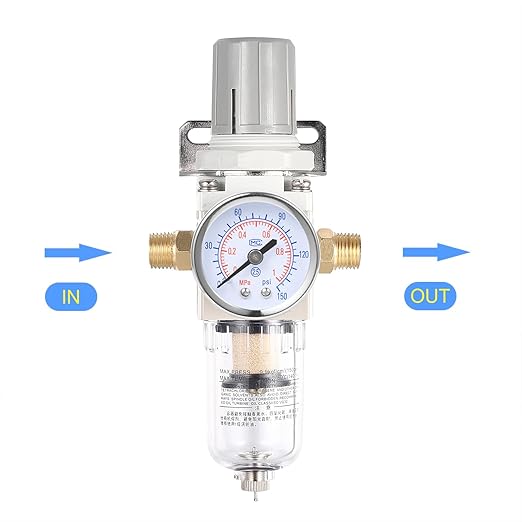 1/4 Inch NPT Air Filter Pressure Regulator, Water Separator Compressed Air Pressure Regulator for Compressor AW2000-02