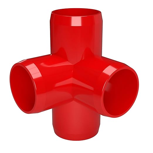 FORMUFIT 1” 4-Way Tee Furniture Grade PVC Fitting in Red, Made in USA, UV-Resistant, Impact-Proof, 1.315” Actual Socket Diameter (Pack of 4) - F0014WT-RD-4