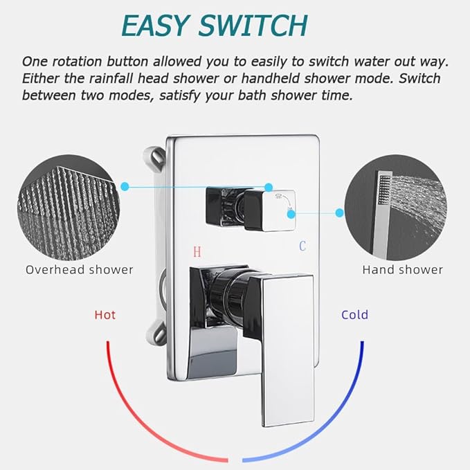 Shower System with High Pressure Rainfall Shower Head, Handheld Shower head and Shower Faucet Trim Kit, Rain Mixer Shower Set Wall Mounted Chrome（Valve Include）