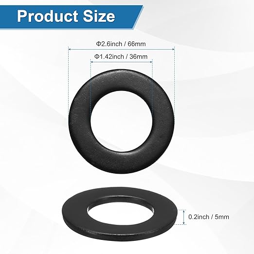 1-Pack M36 Flat Washers, Metric 66mm OD 5mm Thick 304 Stainless Steel Washers for Bolts Screws Nuts for Automotive/Machinery/Furniture, Flat Metal Washers [Black Galvanized]