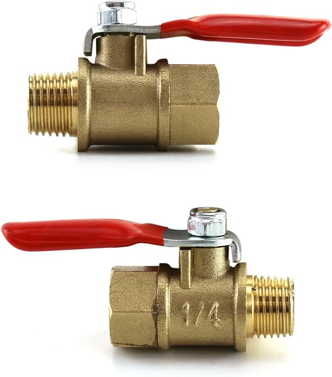 QWORK Ball Valve 10 Pack, 1/4" Heavy Duty Brass Ball Valve Shut Off Switch, 1/4" Male x Female NPT Thread Pipe Fitting Air Compressor Shut Off Valve