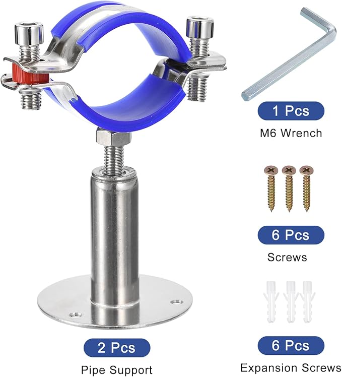 uxcell 2Pcs Stainless Steel Pipe Supports Wall Mount Ceiling Mount Pipe Bracket Adjustable Clamp Pipe Strap Fit for Dia 45-48mm Pipe Tube