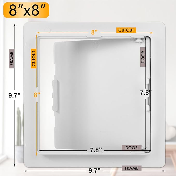 Suteck Plumbing Access Panel for Drywall Ceiling 8 x 8 Inch Reinforced Plastic Wall Access Doors Removable Hinged White