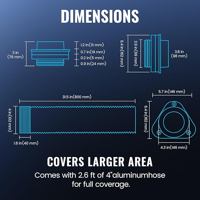 DV180 Magnetic Dryer Vent Coupling, Airtight Seal Magntic Drver Vent Connector Kit, Including 6-Ply Aluminum Foil Duct and 2 Clamps, Easy to Clean Quick Connector