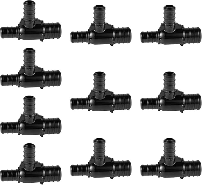 10-Pack EFIELD Poly PPSU Barb Pex Crimp Fitting 3/4" X1/2" X 1/2" Reducing Tee For Pex Tubing Connection, ASTM F2159,(PPSU1807031)