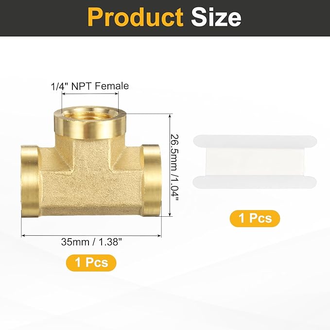 PATIKIL Brass Tee Fitting, 1Pcs 1/4" x 1/4" x 1/4" NPT Female Pipe 3 Way Forged Brass Barstock Street Tee Pipe Fittings for Water Gas Refrigeration
