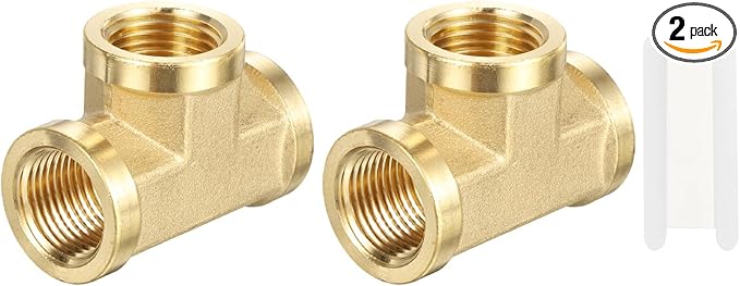 PATIKIL Brass Tee Fitting, 2Pcs 3/8" x 3/8" x 3/8" NPT Female Pipe 3 Way Forged Brass Barstock Street Tee Pipe Fittings for Water Gas Refrigeration