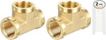 PATIKIL Brass Tee Fitting, 2Pcs 3/8" x 3/8" x 3/8" NPT Female Pipe 3 Way Forged Brass Barstock Street Tee Pipe Fittings for Water Gas Refrigeration