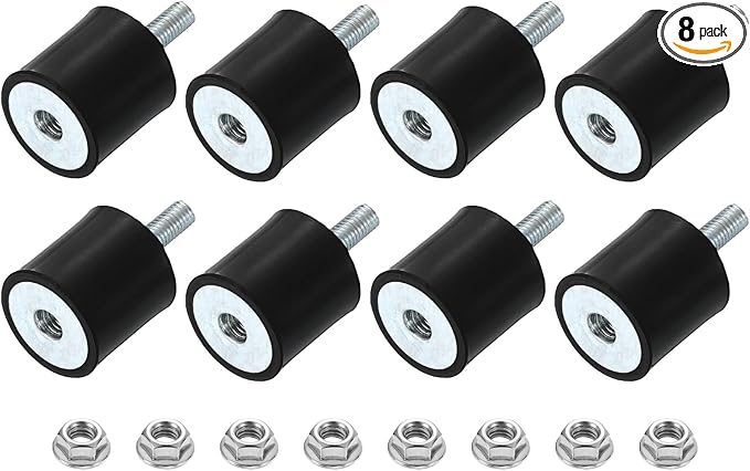 uxcell M5 Rubber Mounts, 8Pcs 20x20mm(DxH) Rubber Cylindrical Anti Vibration Isolator Shock Absorber with Lock Nut for Car Bobbin Generator Air Compressors