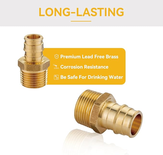 100 Pack PEX-A Fittings,1"x 1" Brass Expansion Male NPT Adapter,F1960 Male Threaded Adapter for Pex A Tubing, Copper(PEX1960019-100Pack)