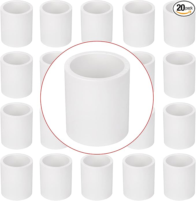 20 Pack 1" PVC Couplings Adapter Pipe Fittings, Furniture Build Grade SCH40 (Socket x Socket) 1 Inch PVC Slip Socket Connectors for DIY PVC Shelf Garden Support Structure, White