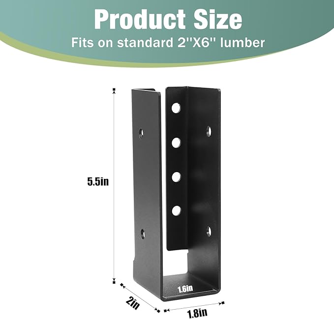 Concealed Joist Hanger 24PCS,2"" x6 Joist Brackets,Framing Bracket,Railing Brackets,Q235B Steel Powder-Coated Joist Bracket Fit for 2"" x6 Beam,Swing, Handrail,Fence