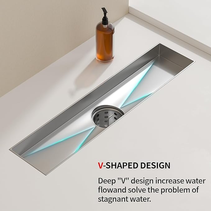 Linear Shower Drain, 304 Stainless Steel with Adjustable Leveling Feet, Hair Strainer,Reversely Install Place to Create an Invisible Floor Drain - Silver -48-Inch