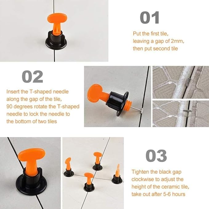 100 Pack TMKOOL Tile Leveling System 98pcs Reusable T Type Tile Leveler Clip + 2x Wrench Tile Installation Tool Kit for Stone Installation (100PCS Leveler Clip)