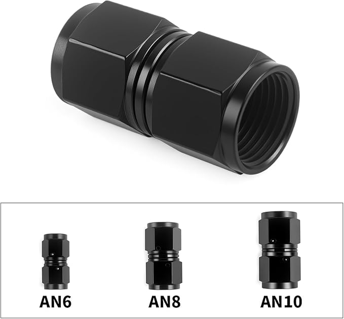 8AN Female to 8AN Female Straight Swivel Coupler Fitting Adapter 3/4-16UNF Thread Aluminium Anodized Black 4PCS