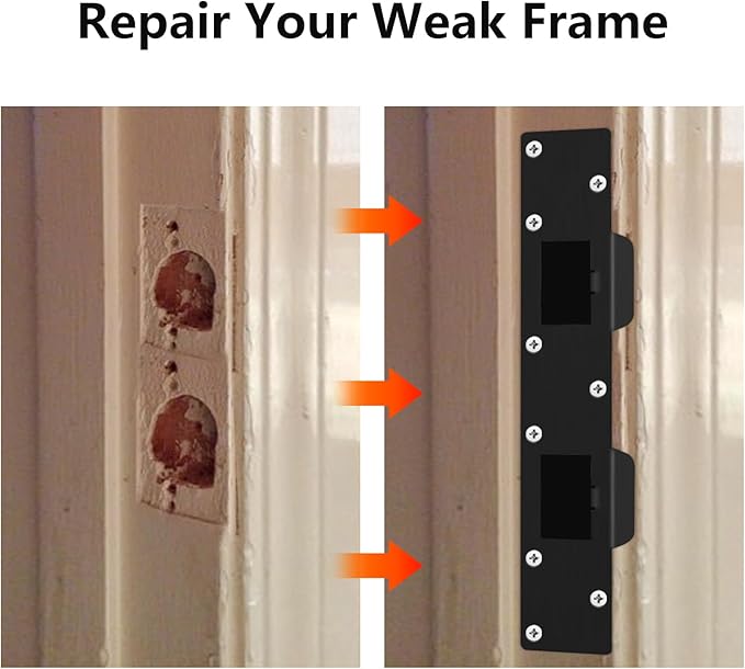 Double Holes Latch Reinforcement Plate Heavy Duty Security Latch Plate Security Striker Plates for Exterior Interior Door Deadbolt Fix Door Frame for 4.5 inch Hole Center (Black-2Pcs)
