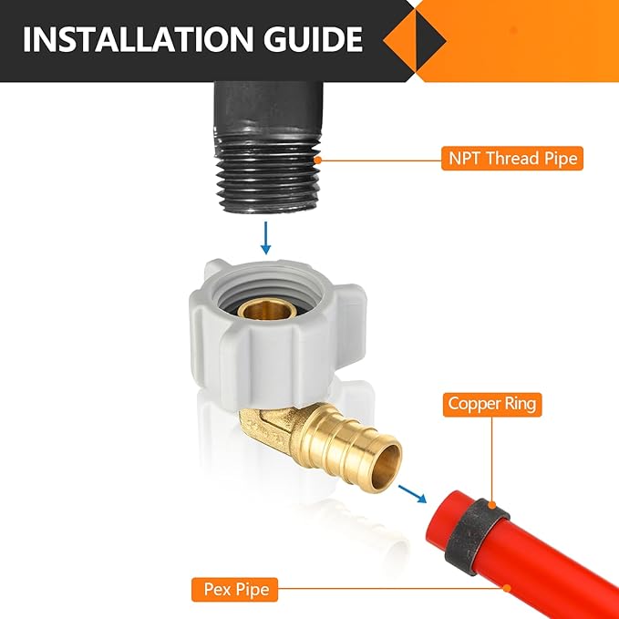 30-Pack HeSun PEX Fittings, 1/2" Pex x 1/2" Female NPT Swivel Elbow, Brass Crimp Fitting for ASTM F1807(PEX1807208-30)