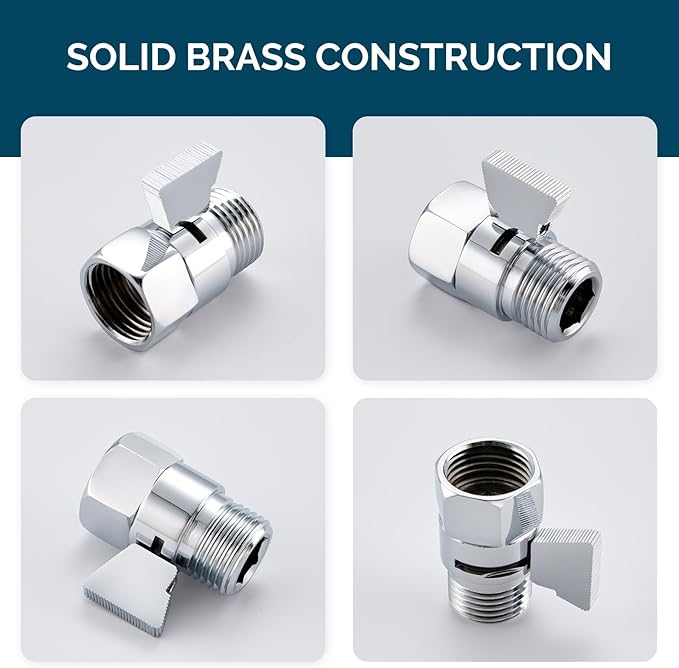 Angle Simple Shower Flow Water Valve, Brass Shut Off Valve for Hand Shower, RV Hose Flow Restrictor, Chrome