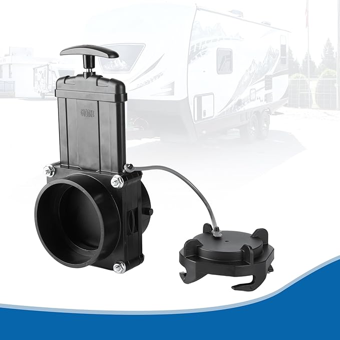 RV Gate Valve 3-Inch Hub to 3-Inch Lug with Cap Glue on 3" PVC Sewer Pipe with Cement UV-Resistant Plastic Made(1Pack) Black(8051)