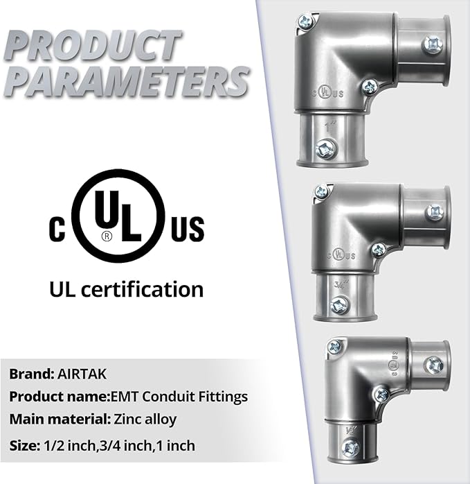3/4 Inch EMT Conduit Fittings Inside Corner Pull Elbow,5 Pack 90 Degree Metal Conduit Capped Corner Coupling - Silver