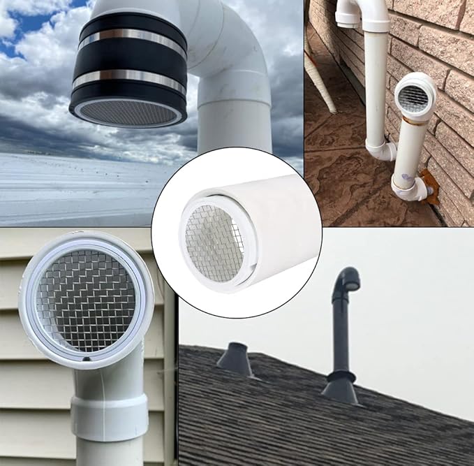 PVC Termination Cap Mesh Screen Vent Cover, Furnace & Roof Vent Cap, Stainless Steel Wire Round Exhaust Pipe Cover End 2" Inner & 2-3/8" Outer Diameter