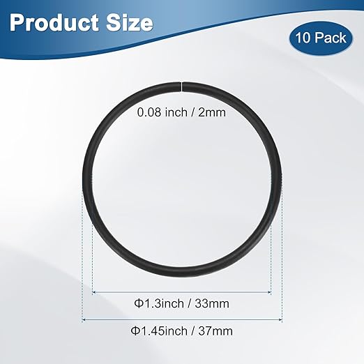 10-Pcak Nitrile Rubber O-Rings, 33mm ID, 37mm OD, 2mm Width, Metric Sealing Washer Gasket for Automotive Machine Plumbing/Faucet/Air or Gas Connections, Resists Oil and Heat