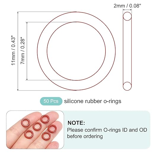 MECCANIXITY Silicone O-Ring 7mm ID 11mm OD 2mm Width Metric VMQ Sealing Gasket Replacement 50A Durometer for Plumbing Compressor Faucets Valves Repair (Red, Pack of 50)