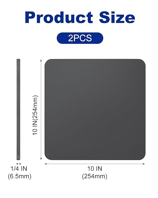 Rocaris 2pcs 10 X 10 X 1/4 Inch A36 Steel Plate Hot Rolled, Metal Square Plate for Construction Boards, Structure Support, Weldable Square and Industrial
