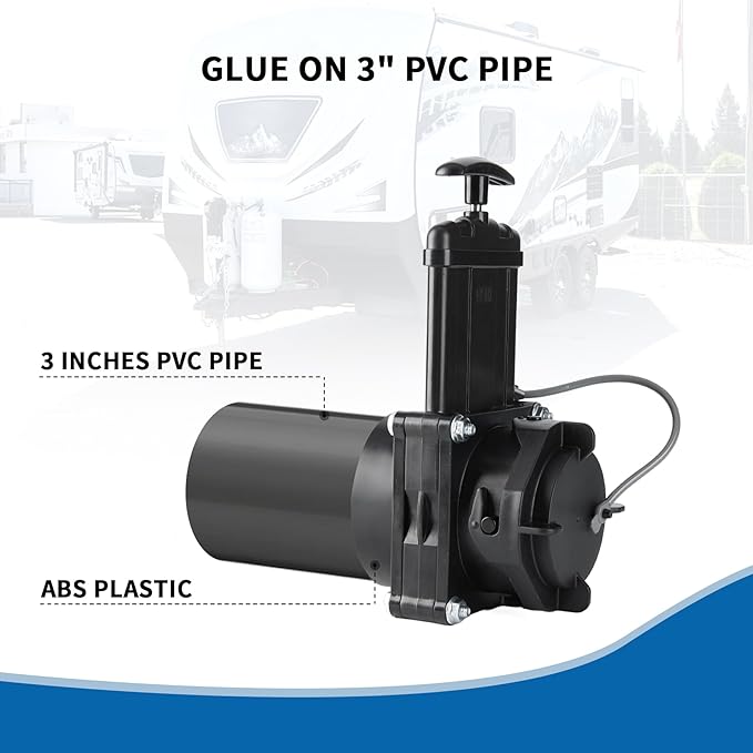 RV Gate Valve 3-Inch Hub to 3-Inch Lug with Cap Glue on 3" PVC Sewer Pipe with Cement UV-Resistant Plastic Made(1Pack) Black(8051)